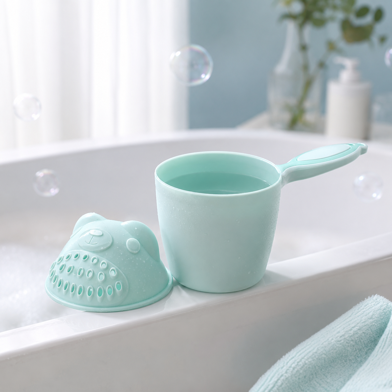 Baby Bath Rinse Cup – Soft Rim Shampoo Rinser, Toddler Hair Wash Tool, Calm Bath