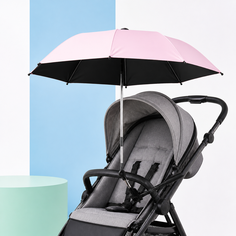 Baby Stroller Umbrella – 360° Adjustable UV Sun and Rain Protection, Universal Pram Parasol with Holder