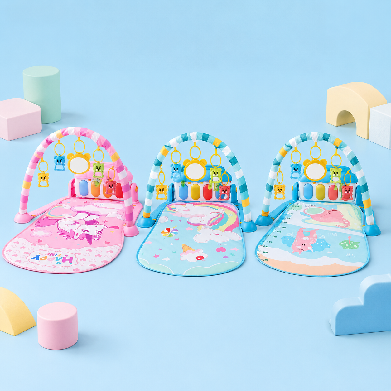 Baby Kick Play Piano Gym – Tummy Time Mat with Music Lights Activity Center Newborn Toy