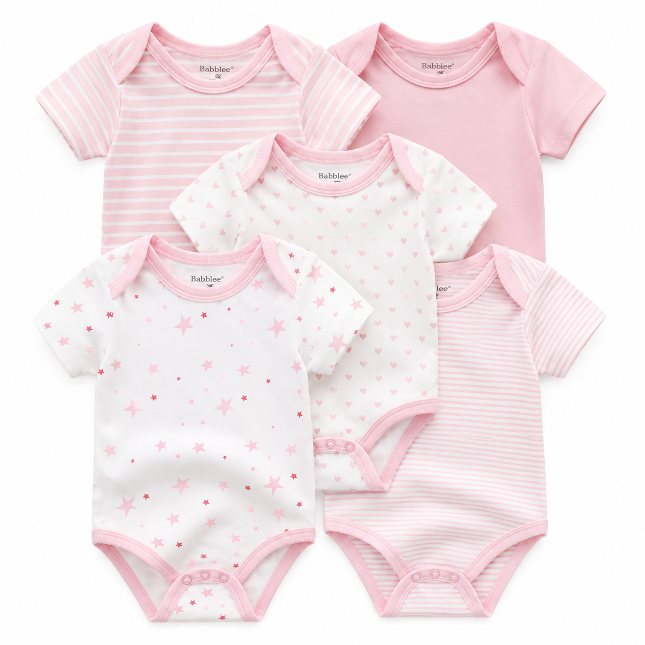Baby Bodysuit Set – 5 Pack Cotton Short Sleeve Onesies for Newborn to 12M