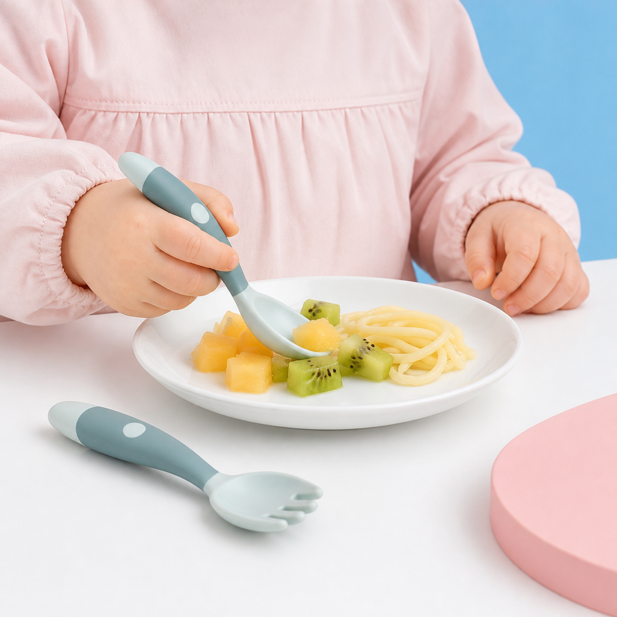 Baby Self Feeding Spoon Set – 360° Bendable Anti Drop Spoon and Fork for Babies 6 to 24 Months