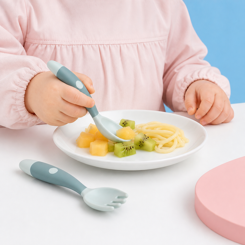 Baby Self Feeding Spoon Set – 360° Bendable Anti Drop Spoon and Fork for Babies 6 to 24 Months
