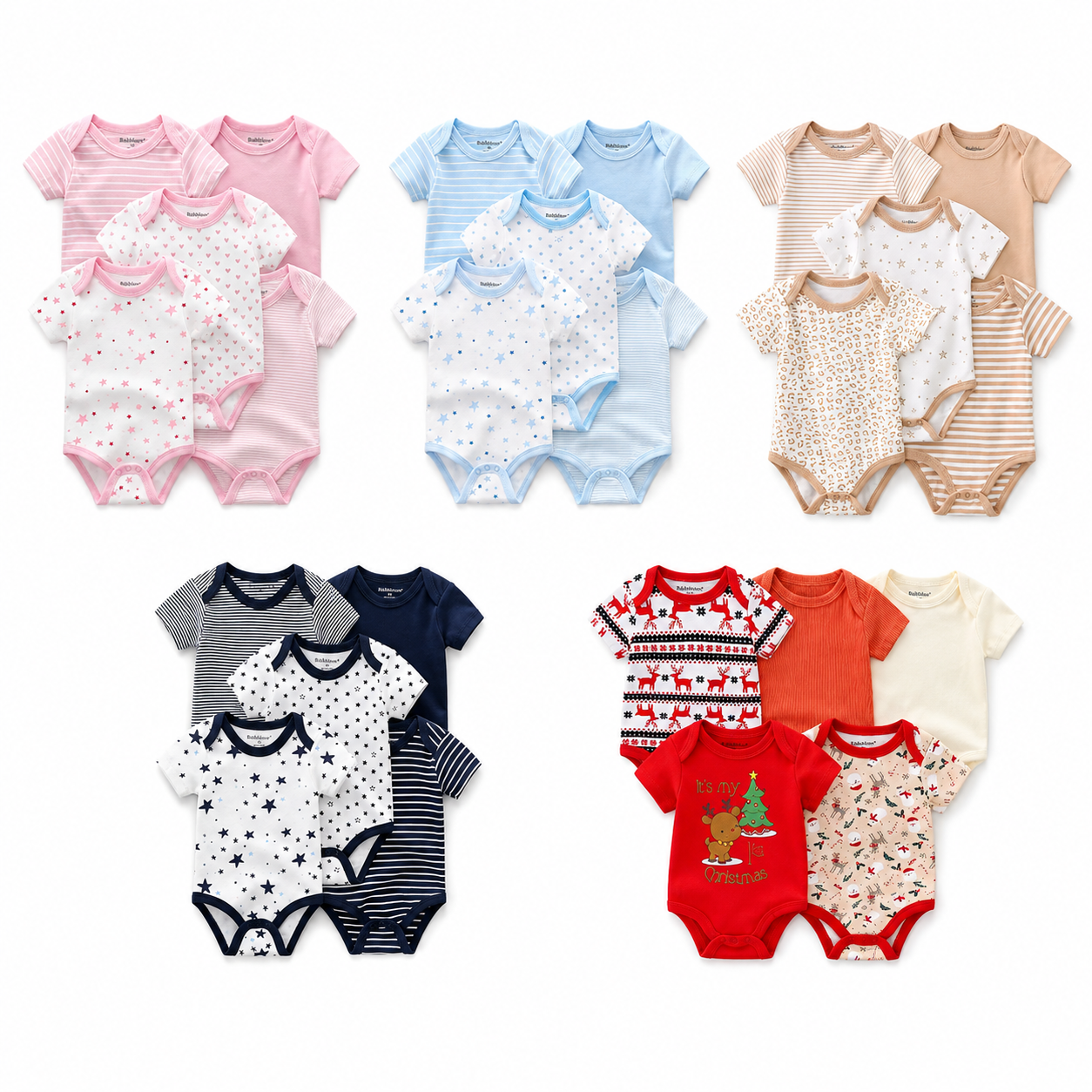 Baby Bodysuit Set – 5 Pack Cotton Short Sleeve Onesies for Newborn to 12M