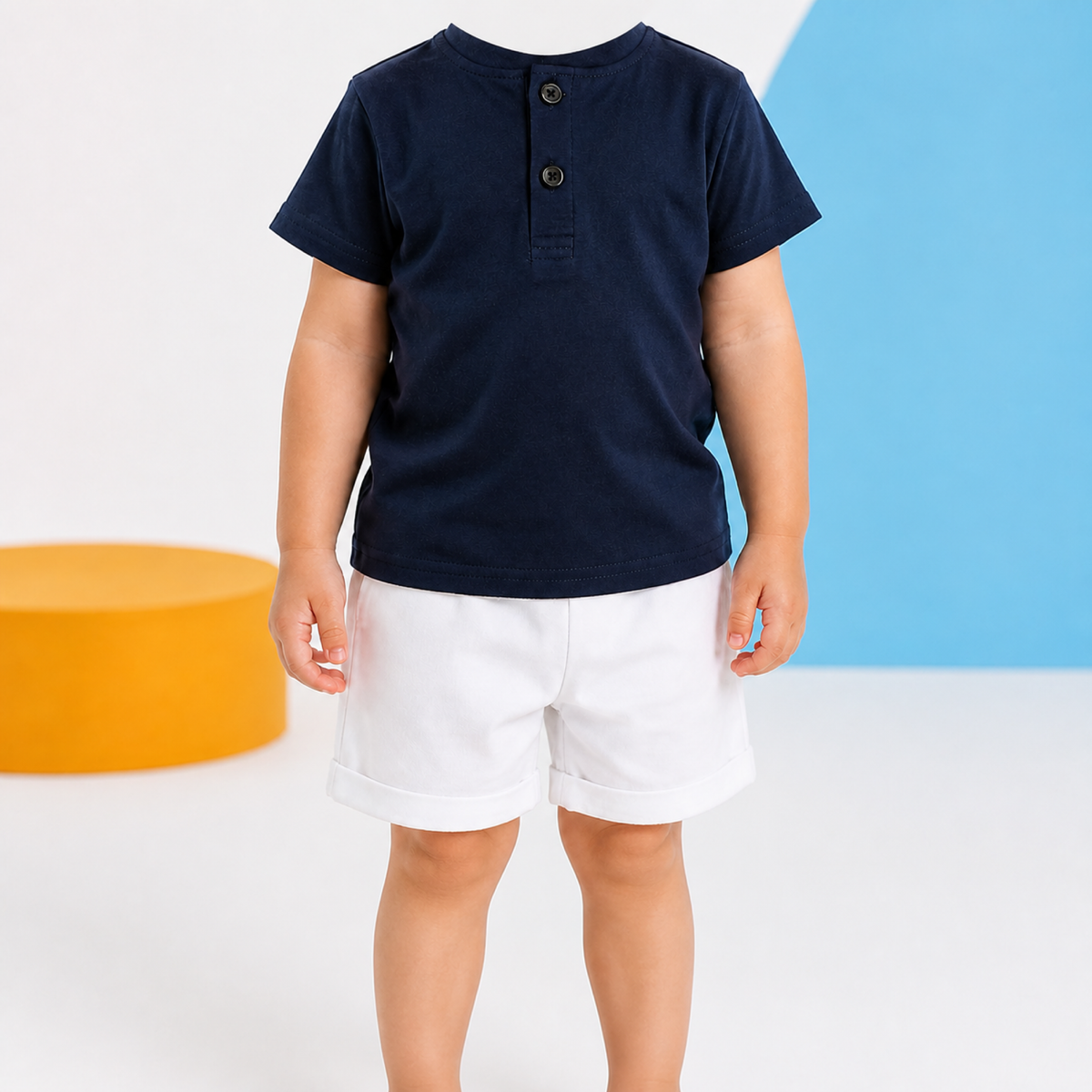 Baby Boy Summer Outfit – 2 Piece Knit Jersey Polo Shirt and Shorts Set for Infants and Toddlers