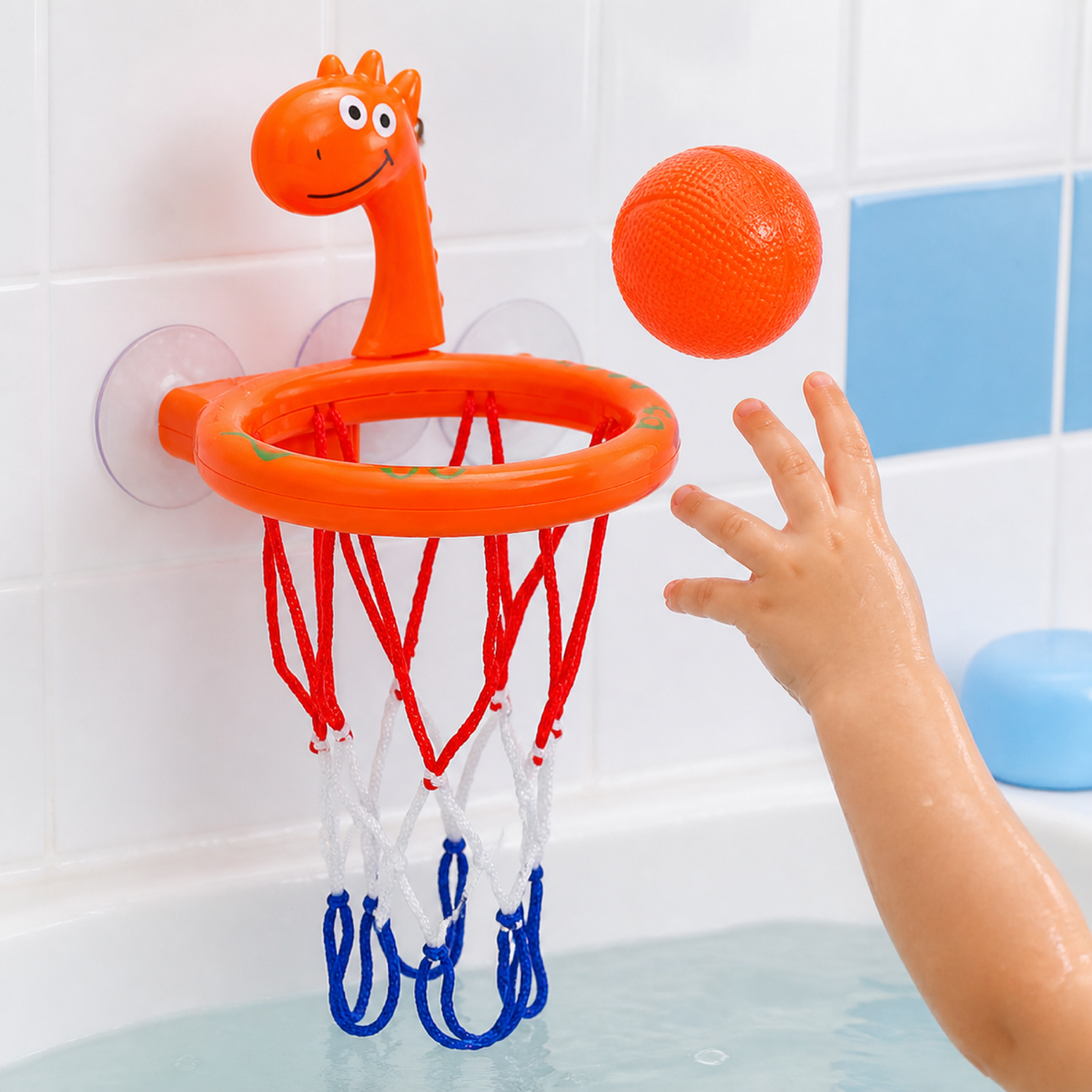 Mini Basketball Bath Toy – Suction Cup Hoop for Bathtub Water Play and Toddler Shooting Games