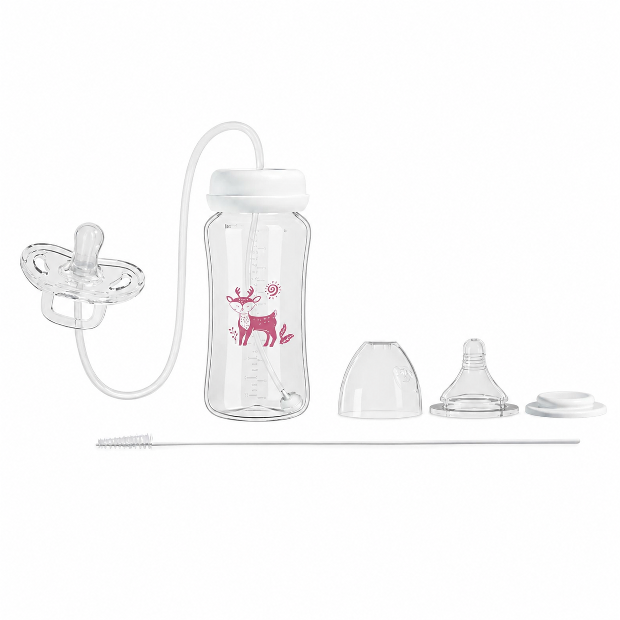 Hands-Free Baby Bottle – 300ml Wide-Neck Feeding Set with Pacifier & Gravity Ball