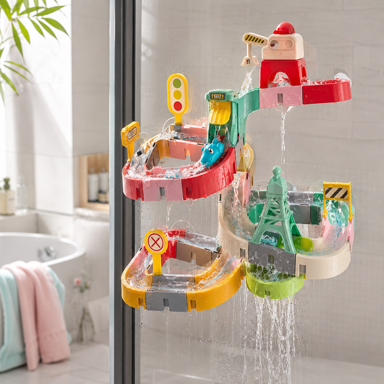 DIY Water Slide Track Set – Reconfigurable Bath Toy with Suction Cups for Kids