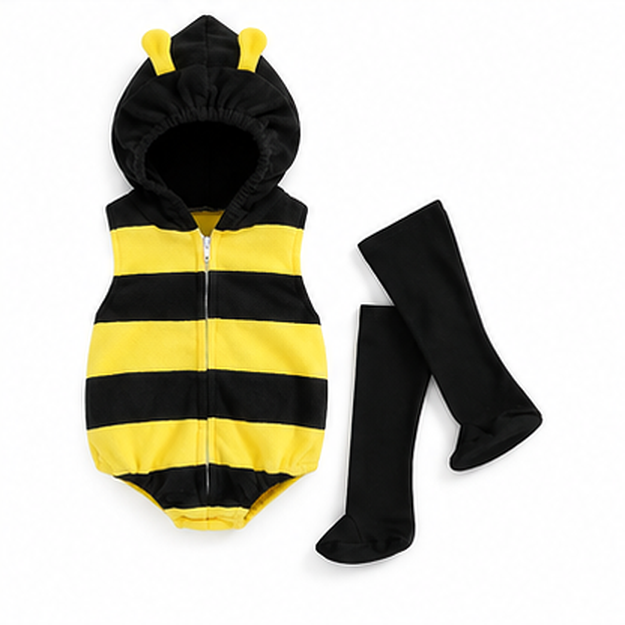 Baby Bee Costume – Hooded Striped Romper with Long Socks, 0-24 Months
