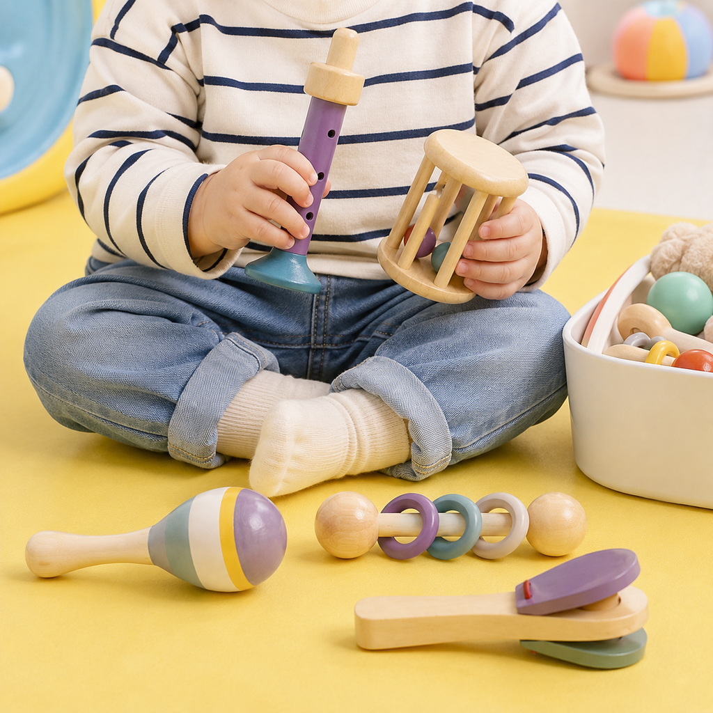 Baby Musical Instruments Set – 5 Piece Wooden Sensory Toys for Toddlers