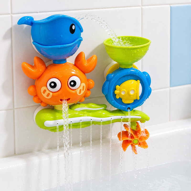 Bath Water Toy – Suction Wall Spinning Play Set with Crab, Whale & Fish for Tub Time