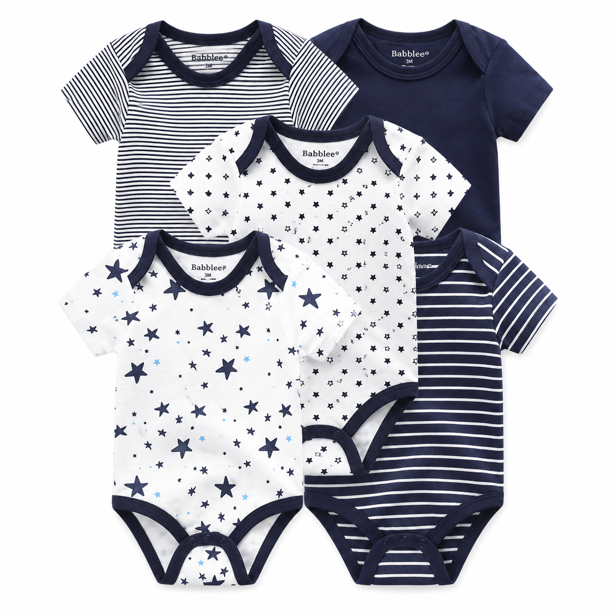 Baby Bodysuit Set – 5 Pack Cotton Short Sleeve Onesies for Newborn to 12M