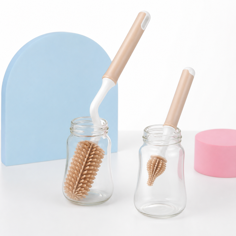 Baby Bottle Brush Set – Silicone Nipple Cleaner, Long Handle Rotating Brush for Feeding Accessories