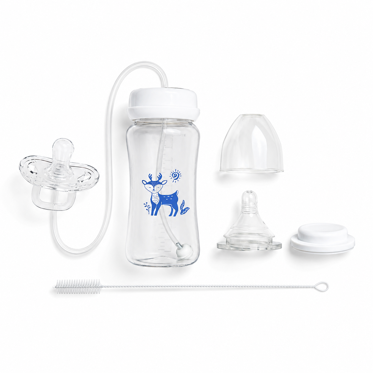 Hands-Free Baby Bottle – 300ml Wide-Neck Feeding Set with Pacifier & Gravity Ball