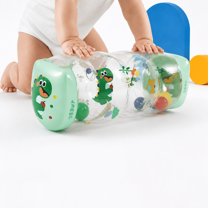 Inflatable Baby Crawling Roller – Soft PVC Rattle Toy for Tummy Time and Early Movement Development