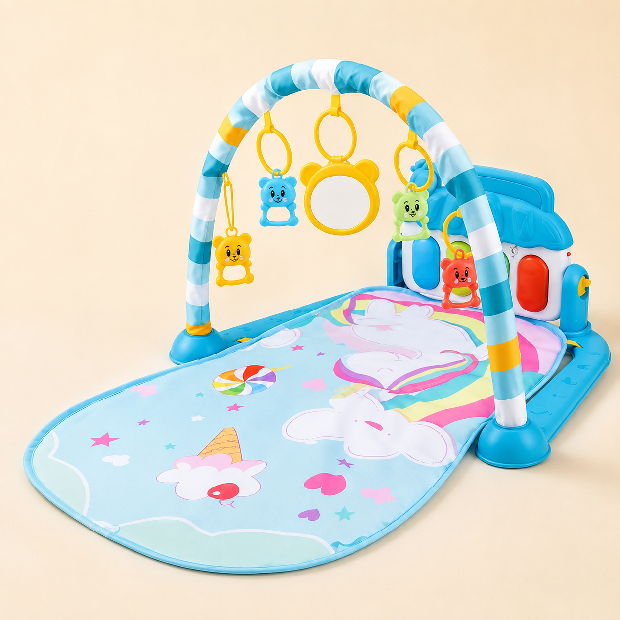Baby Kick Play Piano Gym – Tummy Time Mat with Music Lights Activity Center Newborn Toy