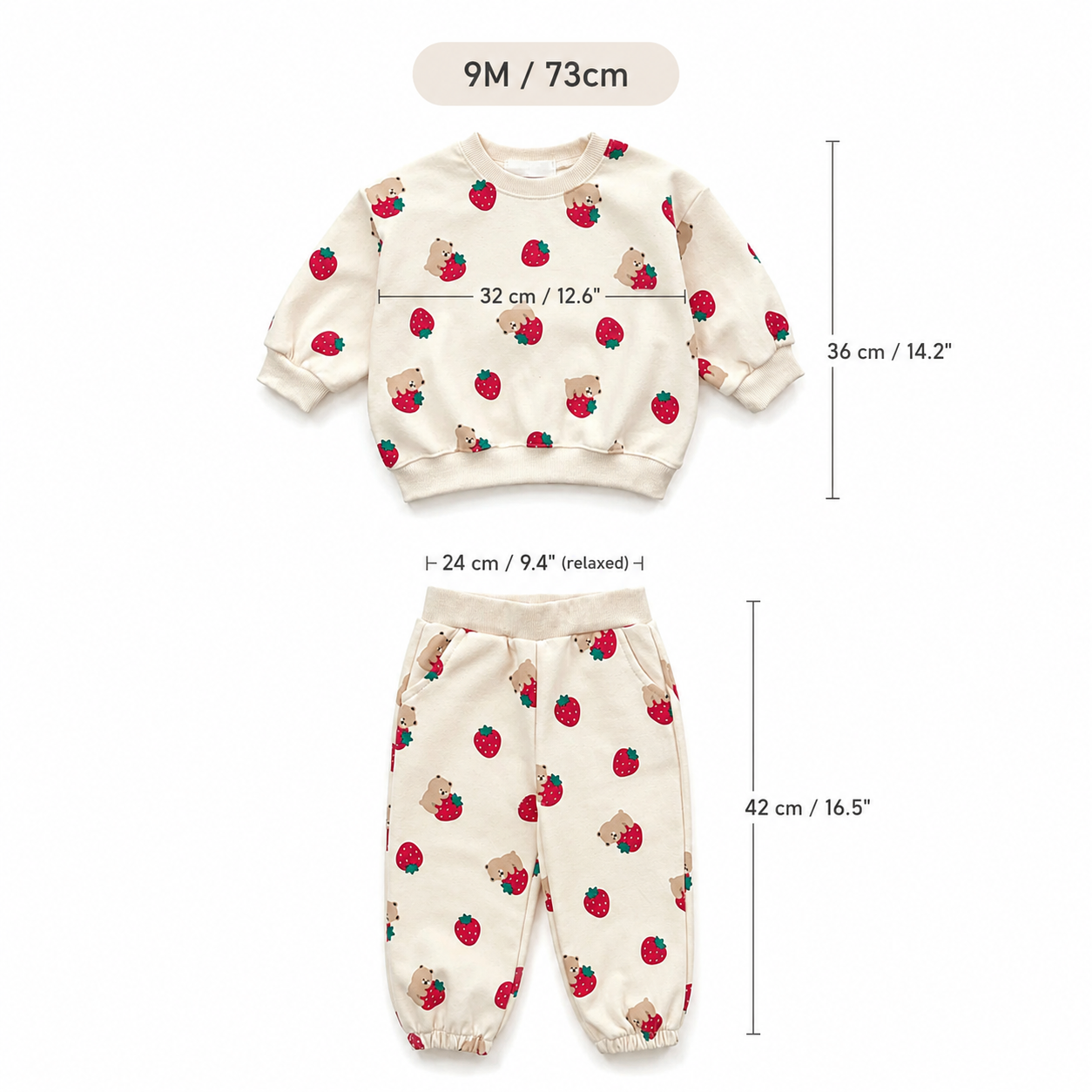 Baby Strawberry Tracksuit – Cotton Pullover & Joggers Set, Loose Fit Toddler Outfit