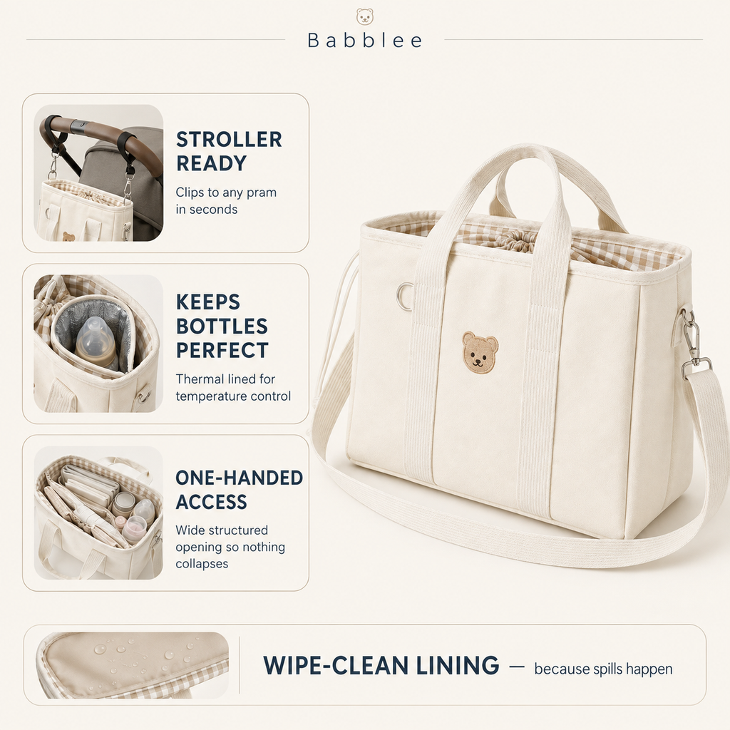 Baby Diaper Bag – Stroller Straps, Insulated Pockets, Wide Opening, Nappy Tote for Moms