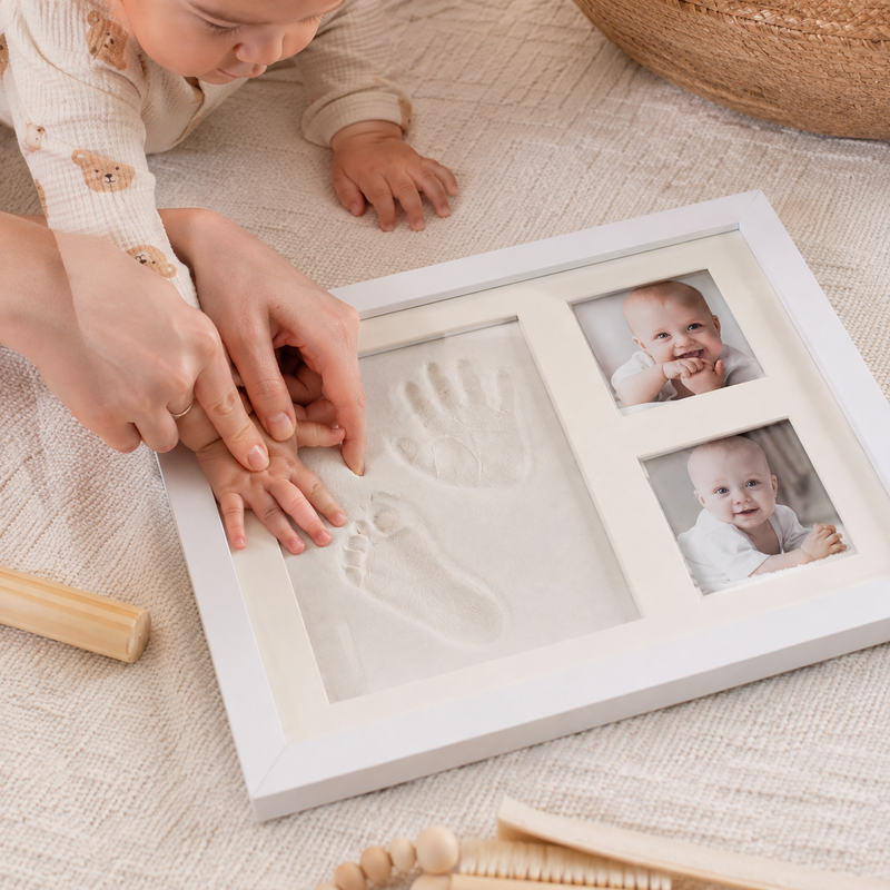 Baby Handprint Footprint Frame Kit – Clay Casting with Photo Slots, Nursery Keepsake Gift
