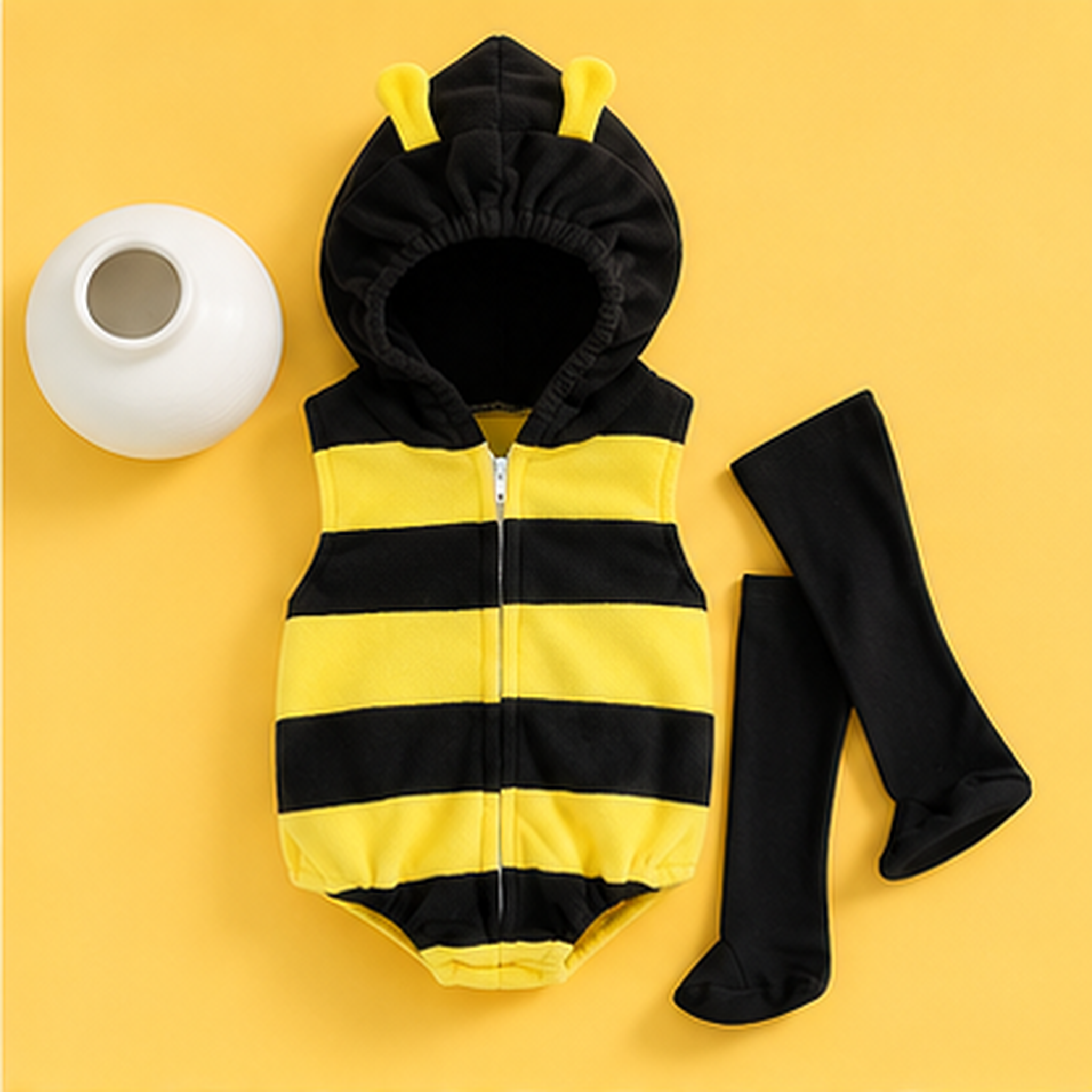 Baby Bee Costume – Hooded Striped Romper with Long Socks, 0-24 Months