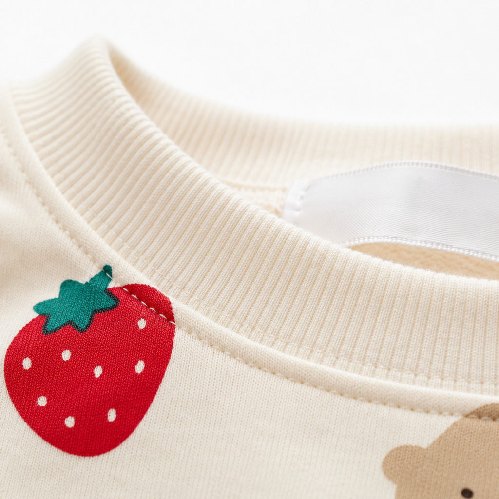 Baby Strawberry Tracksuit – Cotton Pullover & Joggers Set, Loose Fit Toddler Outfit