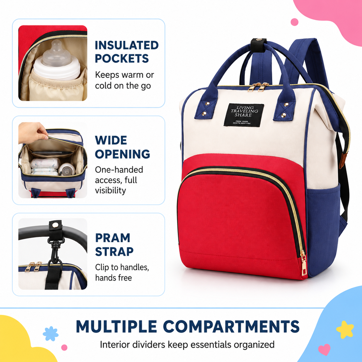 Baby Changing Backpack – Wide Opening, Wipe-Clean Lining, Unisex Nappy Bag with Bottle Holder