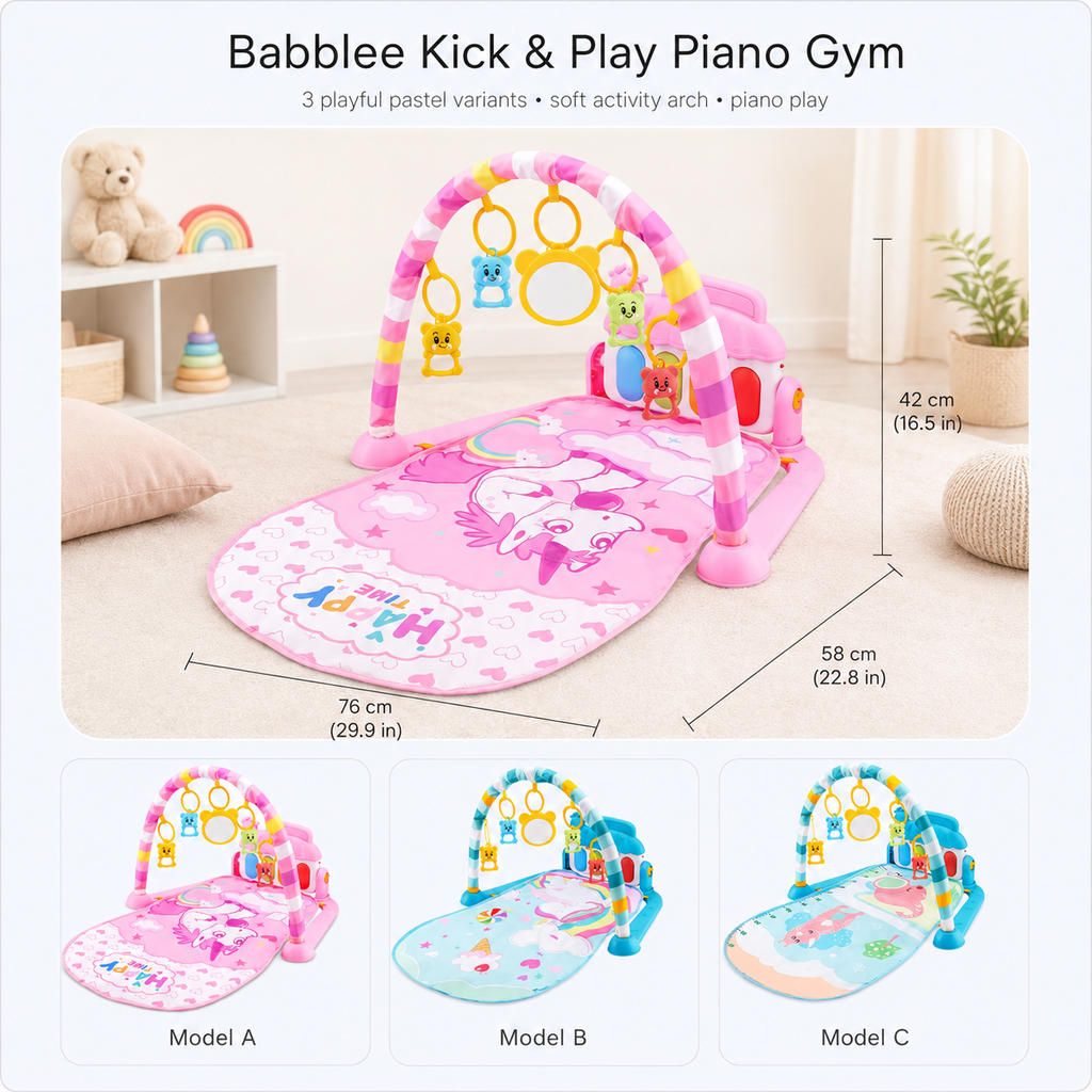 Baby Kick Play Piano Gym – Tummy Time Mat with Music Lights Activity Center Newborn Toy