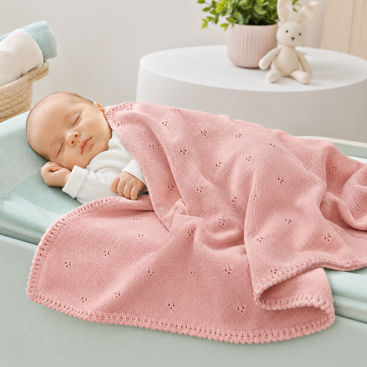 Baby Cotton Knit Blanket – Soft Newborn Stroller Quilt, Unisex Infant Sleep Cover