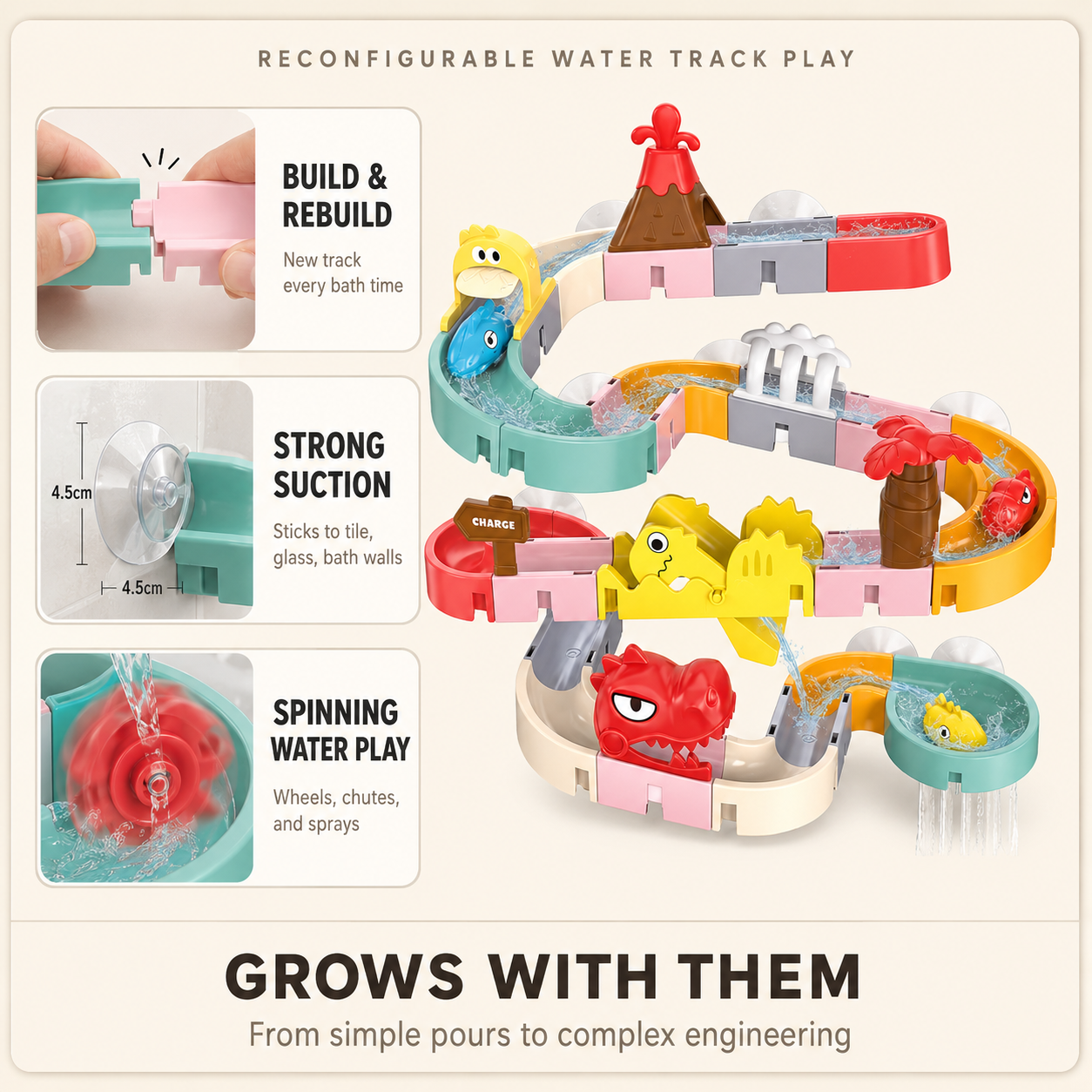 DIY Water Slide Track Set – Reconfigurable Bath Toy with Suction Cups for Kids