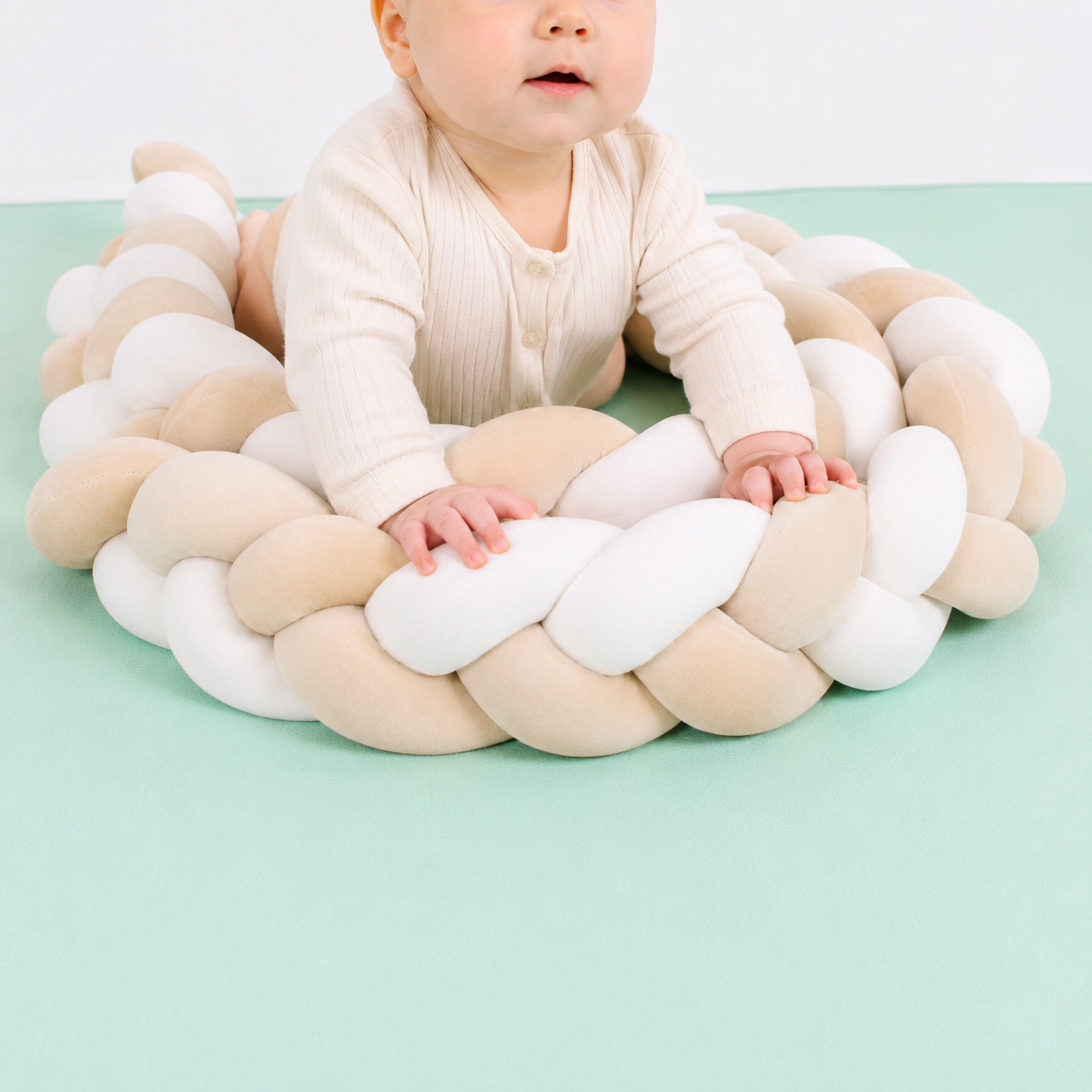Braided Crib Bumper – Soft Knot Pillow Cushion for Baby Bed, Nursery Decor, Cot Protector