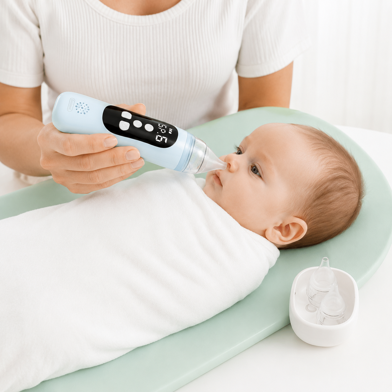 Electric Nasal Aspirator, Rechargeable Baby Nose Cleaner with Soft Silicone Tips