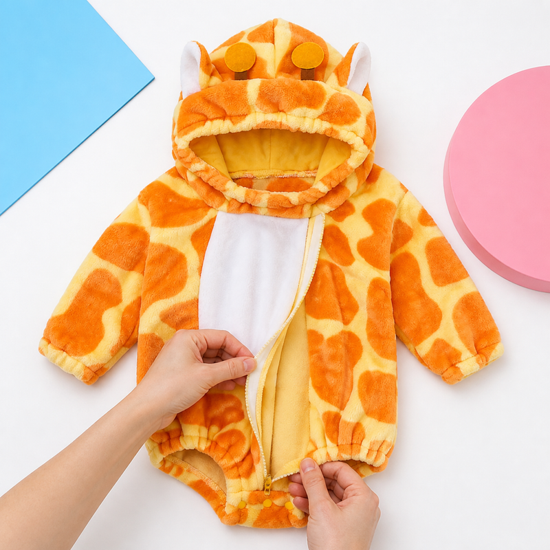 Baby Animal Costume Romper – Hooded Full Sleeve Cotton Blend Jumpsuit for Newborn Halloween Outfit