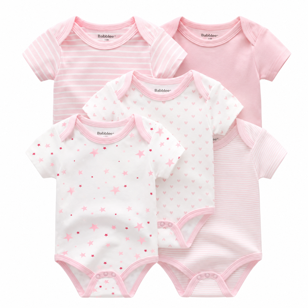 Baby Bodysuit Set – 5 Pack Cotton Short Sleeve Onesies for Newborn to 12M