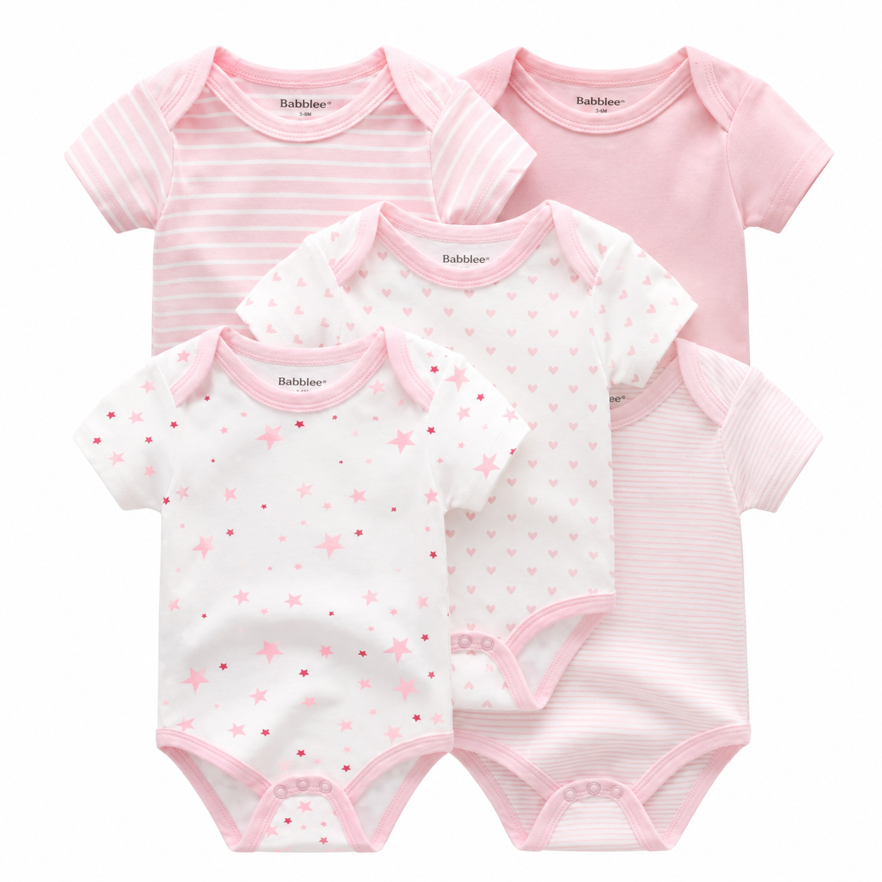 Baby Bodysuit Set – 5 Pack Cotton Short Sleeve Onesies for Newborn to 12M