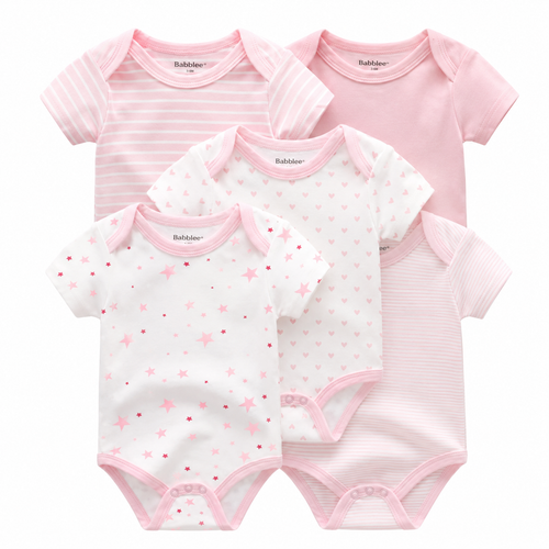 Baby Bodysuit Set – 5 Pack Cotton Short Sleeve Onesies for Newborn to 12M