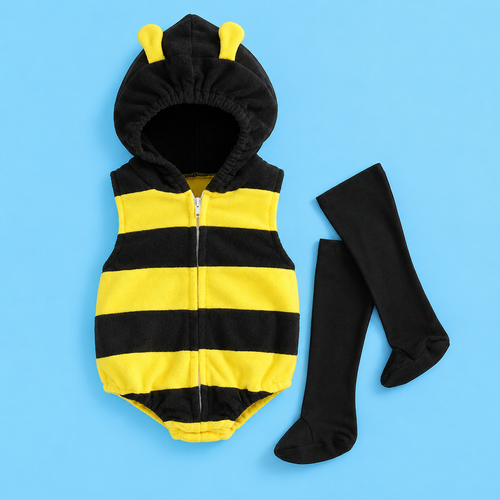 Baby Bee Costume – Hooded Striped Romper with Long Socks, 0-24 Months