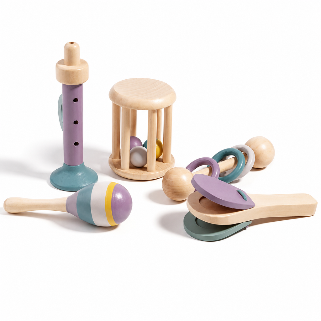 Baby Musical Instruments Set – 5 Piece Wooden Sensory Toys for Toddlers
