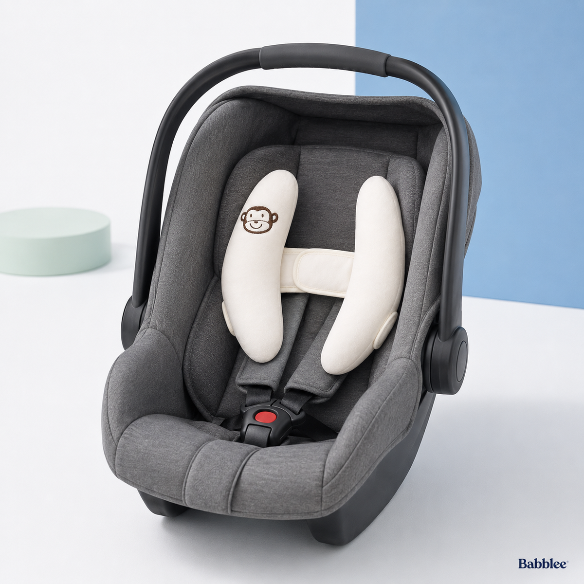 Baby Head Support Pillow – Cotton Core Cushion for Car Seat and Stroller, White Infant Travel Accessory