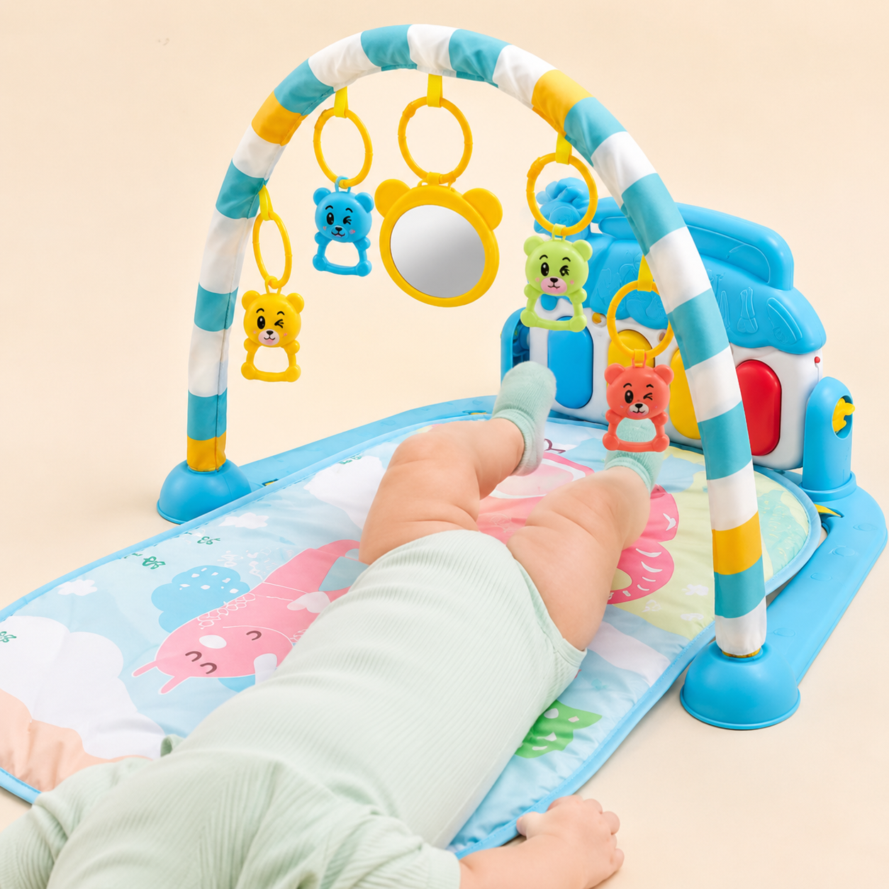 Baby Kick Play Piano Gym – Tummy Time Mat with Music Lights Activity Center Newborn Toy